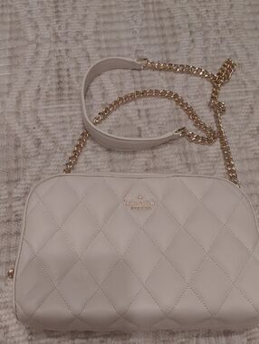 kate spade Cream Quilted Leather Crossbody with Gold Chain Strap